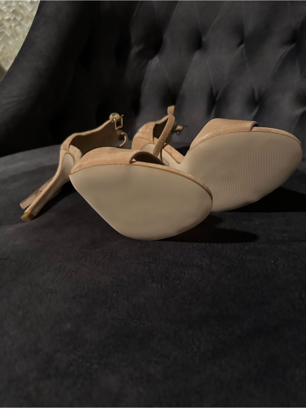 ALDO Beige/Tan Suede Open-Toe Ankle-Strap Heels - Picture 5 of 6